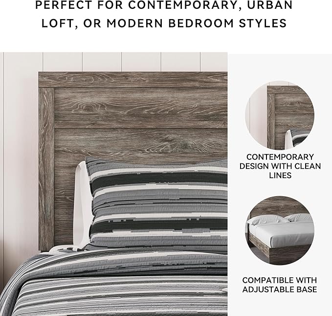 Signature Design by Ashley Ralinksi Rustic Twin Panel Bed, Foundation or Box Spring Needed, Light Gray