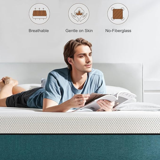 Queen Mattress,10 Inch No Fiberglass Gel Memory Foam Queen Size Mattress in a Box,Pressure Relief with Medium Firm Support,80" X 60" X 10",Medium Firm,Blue