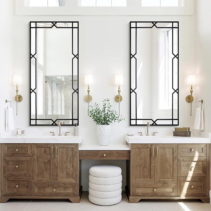 Chende 26"x55" Long Narrow Large Decorative Mirror with Matte Black Metal Tube Frame, Modern Living Room Mirror with Clear Recflection for Wall Decor, Hang Vertically or Horizontally, Gift