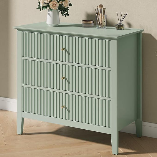 Large Sage Green 3 Drawer Dresser, Painted 30 Inch Tall Wood Nightstand with Storage, Wide Modern Chest of Drawers with Ball Bearing Slide for Bedroom Hallway Living Room Entryway Office