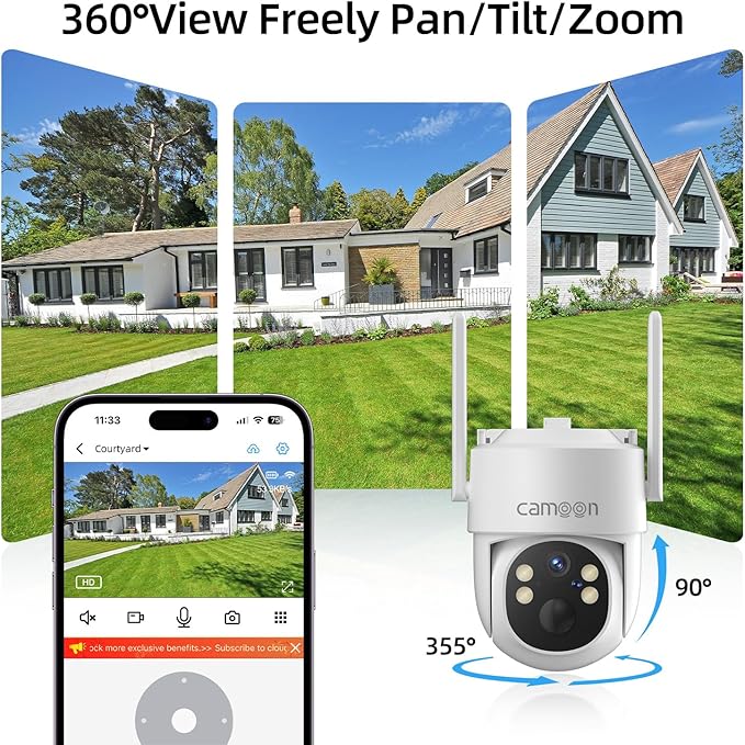 2K Solar Security Cameras Wireless Outdoor, 5/2.4Ghz WiFi Cameras for Home Security, Color Night Vision, Human Detection, Two-Way Audio, SD/Cloud Storage(3 Camera)