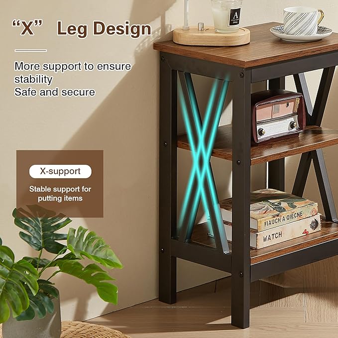 VECELO Modern Nightstands X-Design Side End Table Night Stand with Storage Shelf for Bedroom,Living Room,