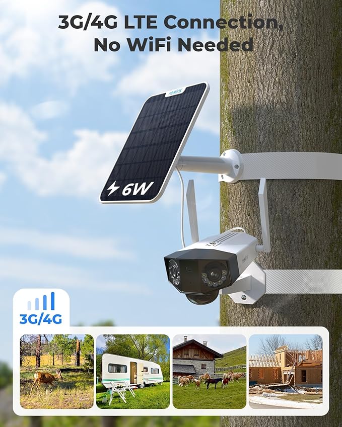 REOLINK 4K 8MP 4G LTE Cellular Security Camera Wireless Outdoor, Dual Lens 180° Wide Angle, Sim Card Included, Continuous Solar Powered, Color Night Vision, 2 Way Talk, Duo 2 LTE + Solar Panel 2