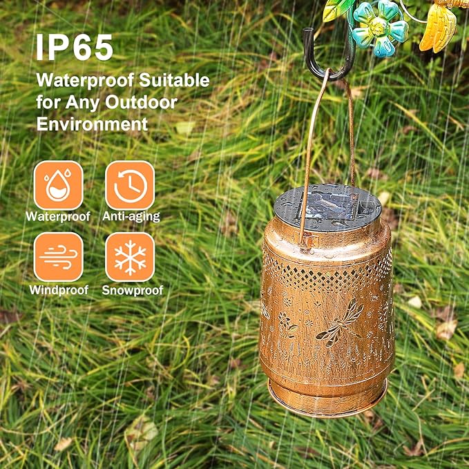 Solar Lanterns Outdoor Waterproof Dragonfly Garden Decor, Gifts for Women Mom Grandma Birthday, Hanging Solar Lights Metal LED Decoration with Shepherd Hook Outside for Yard Patio Lawn Porch