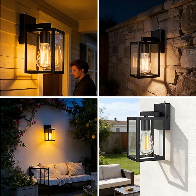 9 Inch Outdoor Wall Light Dusk to Dawn,2 Pack Outdoor Lanterns for Porch,Small Outdoor Sconce Lights with Sensor,Photocell Wall Lantern for Porch Patio Garage Outdoor Lighting
