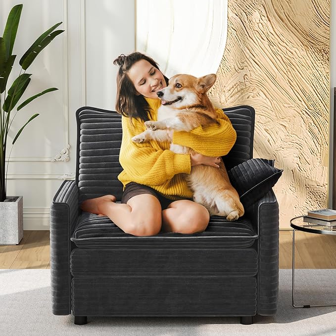 Vesgantti 40" Single Seat Sofa, Comfy Cloud Couch Deep Seat Upholstered Couch Corduroy Modern Sofa with Armrest Pillow, Easy Assembly for Living Room, Bedroom and Apartment, Gray | Sink-in Comfort, Height Adjustable, Easy Rearrangement, Extra-deep Otto...