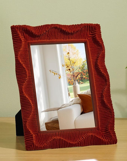 Retro Wall Mirror Decor for Bedroom Guest Room, 9.5x7.5 Squiggly Decorative Vanity Mirror for Dresser Office Desk Art Gallery Wall Decoration, Trendy Gift for Anniversary Thanksgiving (Maroon)