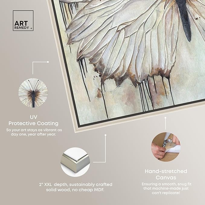 Art Remedy Neutral Beauty Chic Farmhouse Canvas Wall Art, Silver Floater Frame, 16"x16"