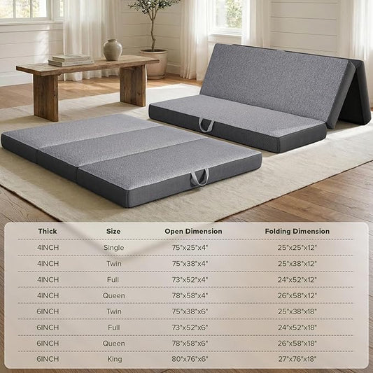 Vamcheer Tri Folding Mattress Queen Size - 6 Inch Foldable Mattress for RV/Camping/Travel/Guest Room/Yoga, 78"x58"x6" Trifold Memory Foam Cushion with Washable Cover
