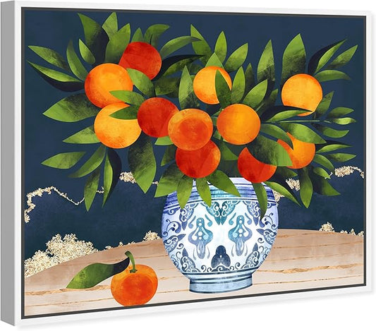 The Oliver Gal Artist Co. Food and Cuisine Wall Art Framed Canvas Prints 'Fruits and Porcelain' Fruits