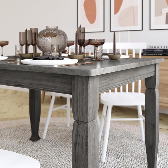 Taylor & Logan Lennox 47" Solid Wood Dining Table in an Antique Gray Finish, Seating for 4, Stylish Turned Wooden Legs, Perfect for Hosting or Everyday Meals