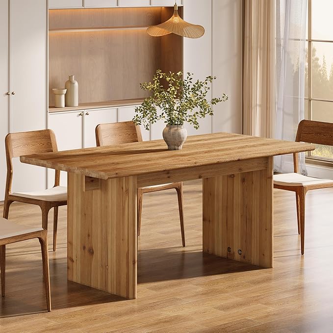 LITTLE TREE Solid Wood Dining Table for 6, 63 Inches Farmhouse Rectangle Kitchen Dinner Tables for Dining Room, Kitchen, Living Room, Rustic Brown