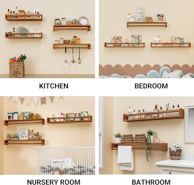 Heimlove Nursery Floating Shelves, Solid Wood Nursery Book Shelves for Wall, 32 inch Bookshelf for Kids, Mounted Shelves for Books,Toys and Decor Storage, Set of 3