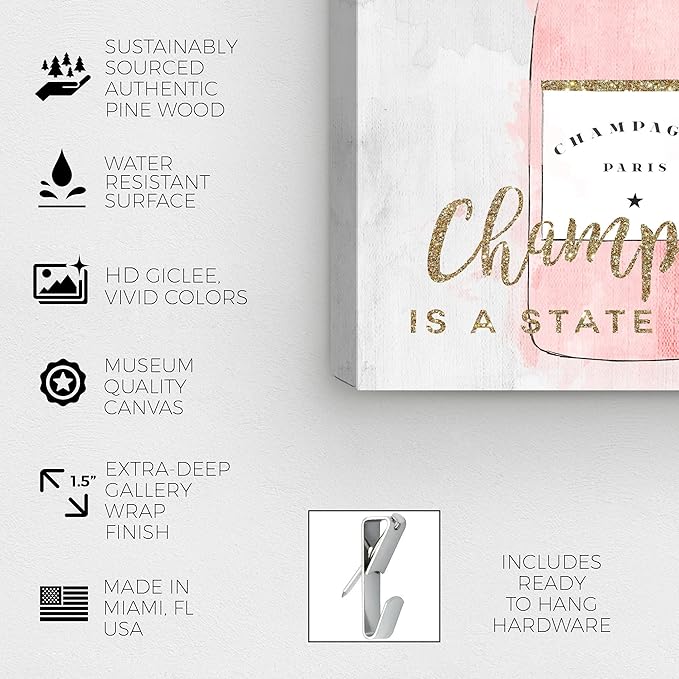 Drinks and Spirits Wall Art Canvas Prints 'Champagne Mind Glitter' Champagne