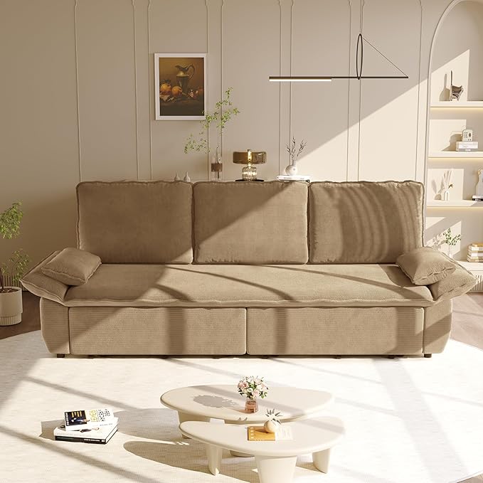 KEIKI 94.5'' King Sleeper Sofa Bed, Space-Saving 3-in-1 Pull Out Futon Couch, Modern Corduroy Loveseat Sofa with Reclining Back, Ideal for Apartment, Studio, Small Spaces