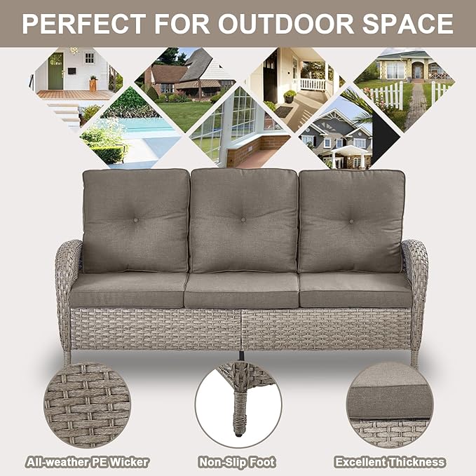 Belord 6 Pieces Patio Rocking Chairs Outdoor Furniture Set with Outdoor Couch and Ottoman Conversation Patio Furniture Set Perfect for Sunroom Deck Backyard
