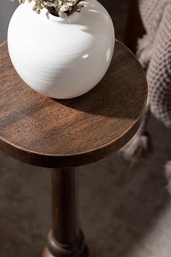 Kate and Laurel Wegner Traditional Wooden Round Drink Table; 8 x 23; Rich Brown; Elegant and Durable Pedestal Table for Use as Small Drink Table; Plant Stand; or Decorative Item Display