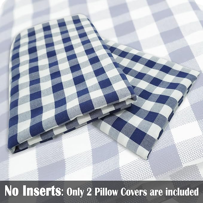 CARRIE HOME Navy Blue Plaid Outdoor Throw Pillow Covers 18x18 Set of 2 Blue and White Gingham Pillow Covers Farmhouse Decor for Bedroom and Christmas Holiday
