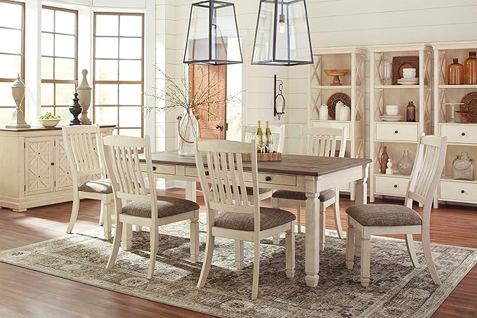 Signature Design by Ashley Bolanburg Farmhouse Rectangular Dining Table, 3 Drawers On Each Side, Seats 6, Wood, 71.88" W x 39.88" D x 31.13" H, Whitewash