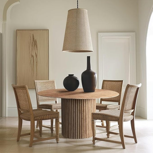 Meridian Furniture 248Travertine-DT48 Genoa Collection Art Deco Dining Table with Handcrafted Genuine Travertine, Natural Travertine Beige Color, 48" W x 48" D x 30" H, Beige