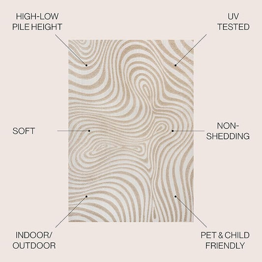 JONATHAN Y Maribo High-Low Abstract Striped Beige/Cream 5x8 Indoor/Outdoor Area Rug for Patio, Backyard, Living Room, Bedroom, Office, Hose-Washable (SCN103D-5)