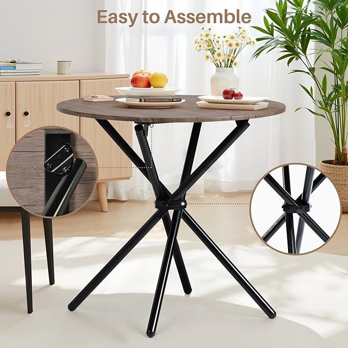 Round Dining Table, Modern Wood Kitchen Dining Table with Metal Legs, 31.5'' Small Dinner Room Table for 2 to 4 People, Circle Table for Home Kitchen, Dining Room, Living Room