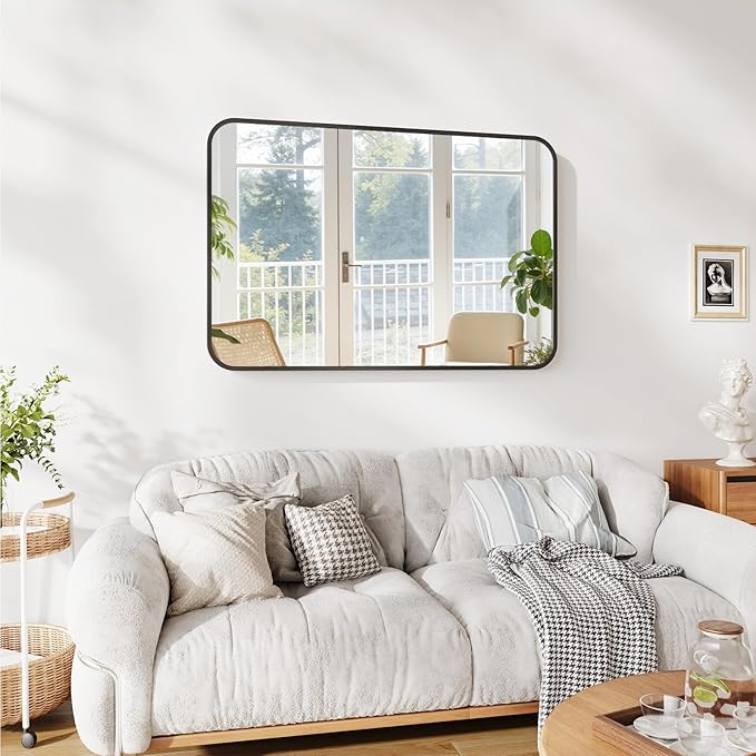 Koonmi Metal Framed Bathroom Mirror, 24"X36" Anti-Rust Bathroom Vanity Mirror, High-Definition Tempered Glass Wall Mounted Mirror for Over Sink, Modern Decorative Wall Mirror for Restroom