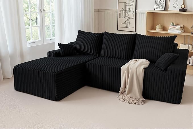 HABUTWAY 94'' Cloud Sectional Couch, Boneless Sofa with Deep Seat, Modular Comfy L-Shape Couch with Chaise for Living Room Bedroom, No Assembly Required(Black,Left Facing Chaise)