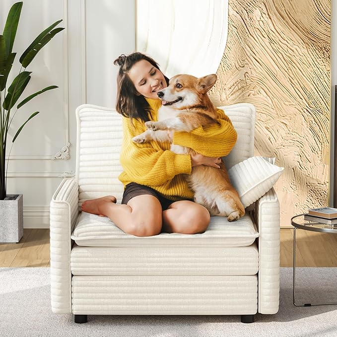 Vesgantti 40" Single Seat Sofa, Comfy Cloud Couch Deep Seat Upholstered Couch Corduroy Modern Sofa with Armrest Pillow, Easy Assembly for Living Room, Bedroom and Apartment, Beige | Sink-in Comfort, Height Adjustable, Easy Rearrangement, Extra-deep Ott...