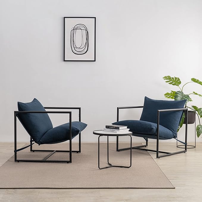 Zinus Aidan Sling Accent Chair, Metal Framed Armchair with Shredded Foam Cushioning, Navy