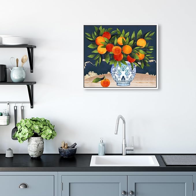The Oliver Gal Artist Co. Food and Cuisine Wall Art Framed Canvas Prints 'Fruits and Porcelain' Fruits