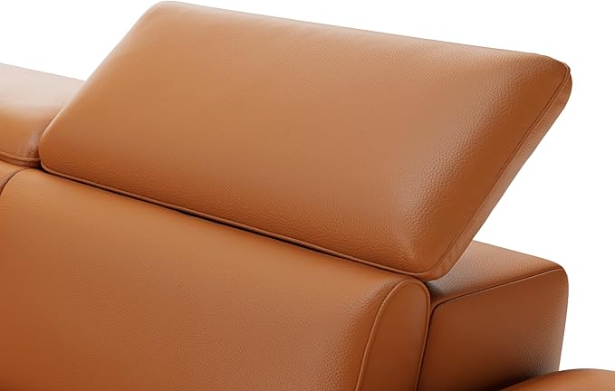 Valencia Pista Full Leather Right Chaise Sofa 112.5" | Italian Nappa Leather Modern Cloud Couch for Living Room/Apartment Furniture | Power Recliner, Ultimate Comfort, Cognac