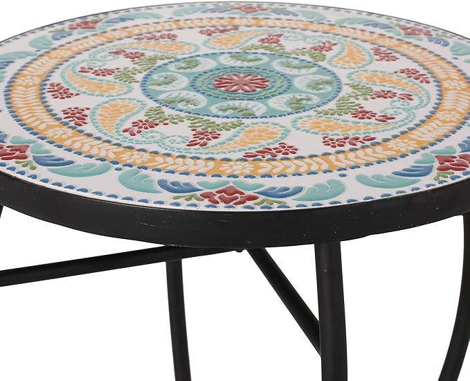 Christopher Knight Home Ignativs Indoor Side Table with Tile Top, Yellow, Red, and Black