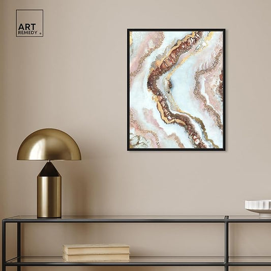 Art Remedy Blush Geode Framed Mineral, Agate & Geode 1 Piece Canvas Wall Art, 17" x 21", Black Frame