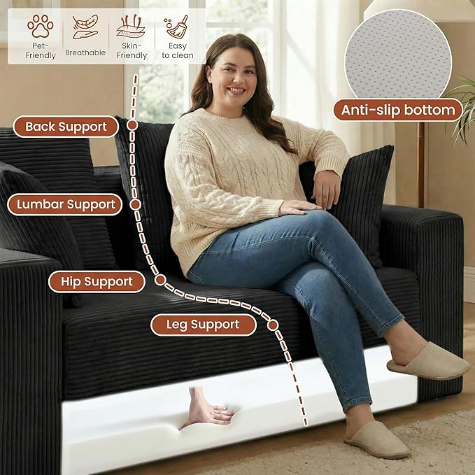 Convertible 5 in 1 Futon Sofa Bed Full Size, Corduroy Boneless Couch Sleeper Sofa with 4 Pillows, Foldable Pull Out Loveseat Floor Mattress for Living Room, Apartment, Small Space & Dorm