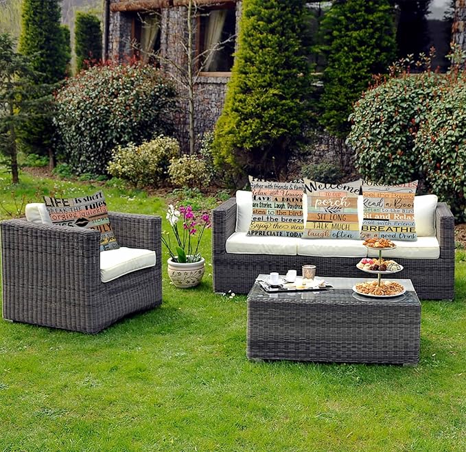 Jartinle Porch Rules Sign Outdoor Pillow Covers Waterproof Welcome to Our Porch Patio Pillow Covers for Couch Bench Patio Furniture Set of 2 (Brown, 16x16)