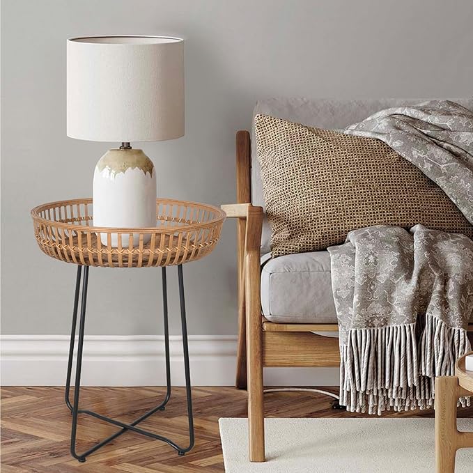 Oakrain Small Side Table, Boho Coffee Table, Bamboo&Rattan, DrinkTable with Boho Style, for Balcony, Living Room, Bedroom (20.47inch, 1PCS)