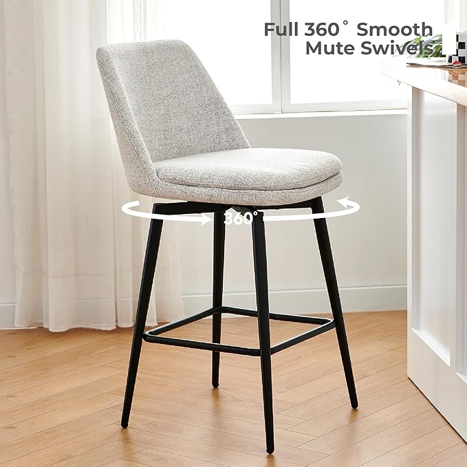 CHITA Swivel Bar Stools, 27.2" Counter Height Bar Stools Set of 4, FSC Certified Upholstered Modern Counter Stools, Metal Legs, Fabric, Light Grey (Multi-Colored)