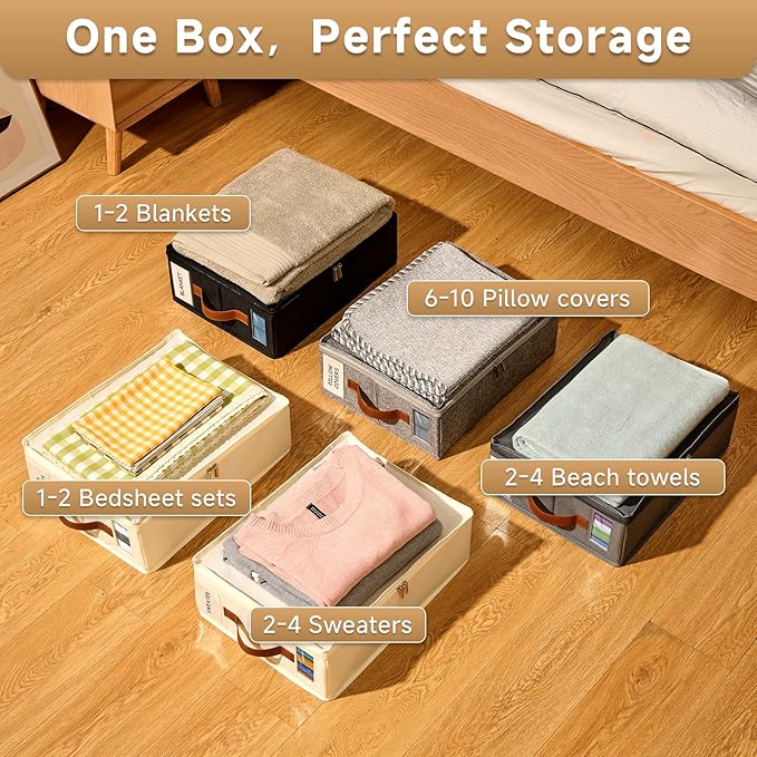 6 Pack Bed Sheet Organizers and Storage, Bedding Storage Box with Zipper, Label, Handle, Window, Linen Closet Organizer and Storage for Sheet Set, Clothing, Duvet Covers, Toys