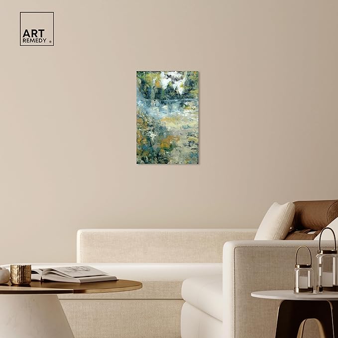 Art Remedy Green Moss Monet Garden Green Abstract Canvas Wall Art, Gallery Wrapped, 20"x30"