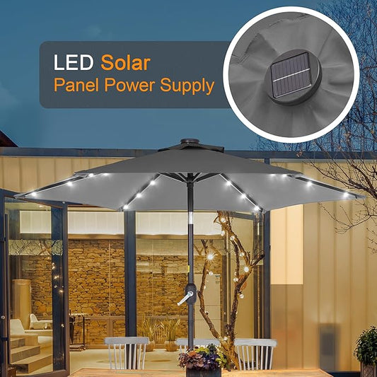 7.5ft Outdoor Umbrella Patio Umbrella with Solar Lights,18 LED Lighted Table Market Outdoor Umbrella, 2-Year-Non-Fading, for Pool, Deck, Garden,Backyard