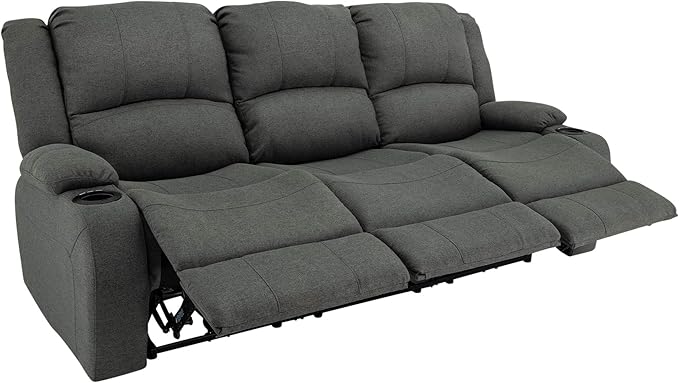 RecPro Charles Powered Double RV Wall Hugger Recliner Sofa | RV Loveseat | RV Furniture | Cloth (Fossil, 80")