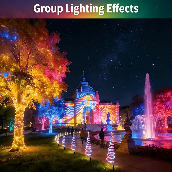 8 Pack Smart Christmas Pathway Lights Outdoor with Music Sync, 100+ Lighting Modes, Waterproof RGB Spiral Christmas Tree Path Lights for Yard, Driveway, Patio, Garden & Landscape Spotlights LED Lights