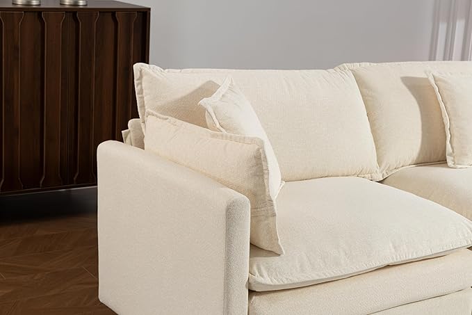 Eafurn Oversized Reversible Modular Sectional Sofa with Movable Ottoman, Convertible L Shaped Corner Couch Modern Chenille Sofa Set w/Double Layers Seat Cushions for Living Room Apartment