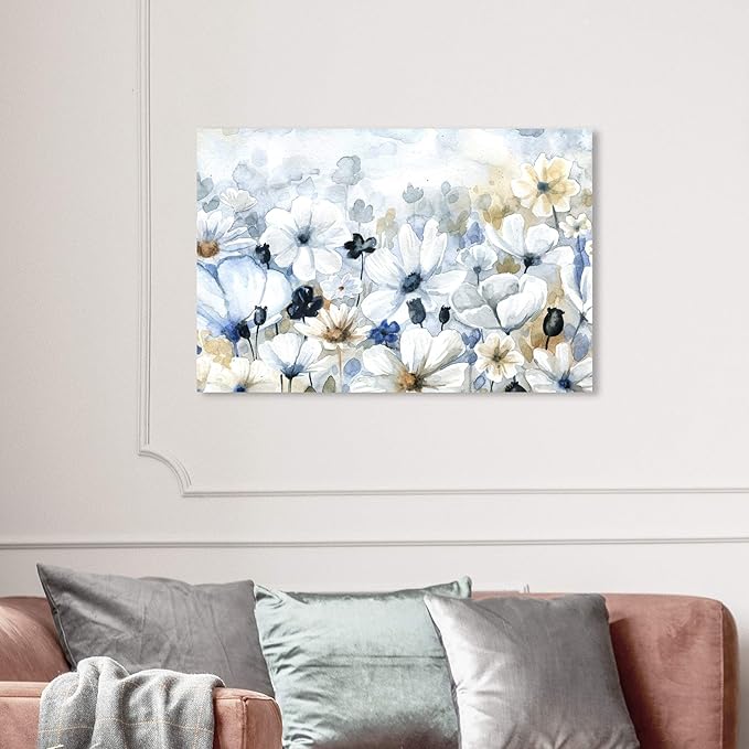 The Oliver Gal Artist Co. Floral and Botanical Wall Art Canvas Prints 'Fields Flowers Home Décor, 36" x 24", Blue, White