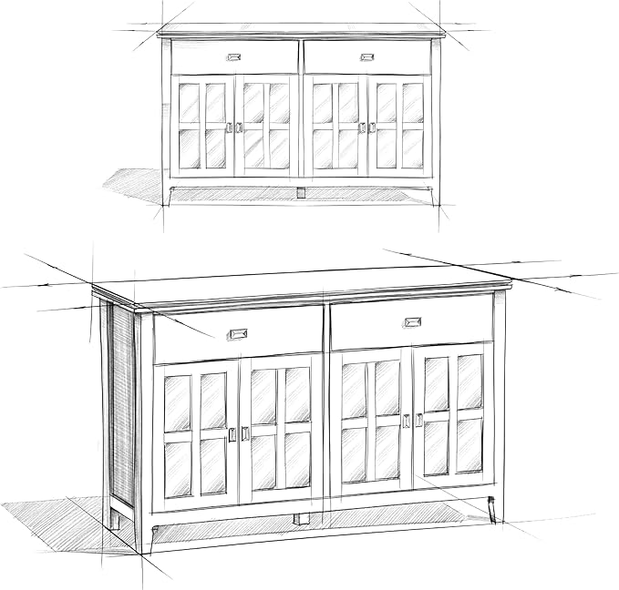 SIMPLIHOME Artisan Buffet - 60 inch Wide Solid Wood 4-Door Sideboard Buffet in Russet Brown, Transitional Storage Cabinet for Dining Room or Kitchen with Adjustable Shelves and Square Knobs