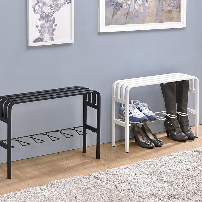 Proman Products - Horizontal Steel Shoe Bench, Shoe Organizer for Entryway, Shoe Storage Bench (White)