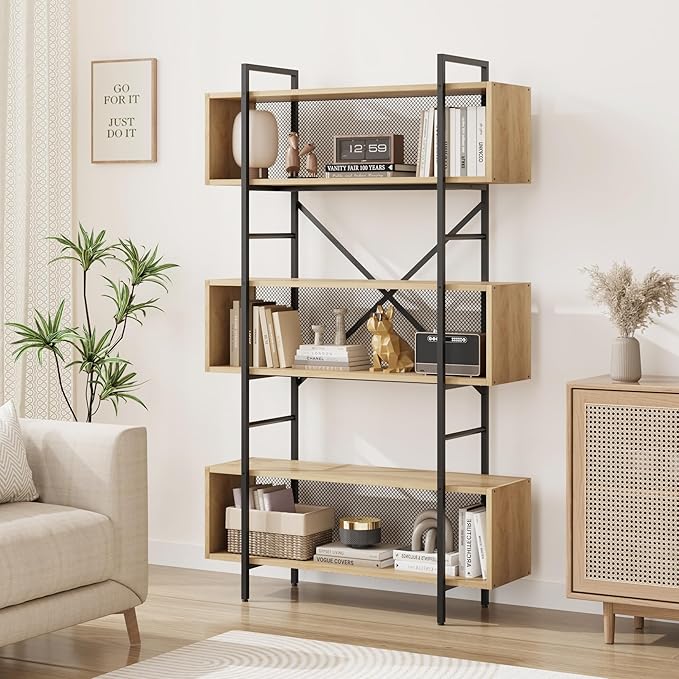 GAOMON 6 Tier Bookshelf with Storage, 71.3 Inch Tall Industrial Book Shelf with Open Display Bookshelves, 6 Shelf Bookcase with Metal Frame for Living Room, Bedroom and Home Office-Burlywood
