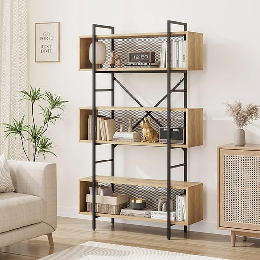 GAOMON 6 Tier Bookshelf with Storage, 71.3 Inch Tall Industrial Book Shelf with Open Display Bookshelves, 6 Shelf Bookcase with Metal Frame for Living Room, Bedroom and Home Office-Burlywood