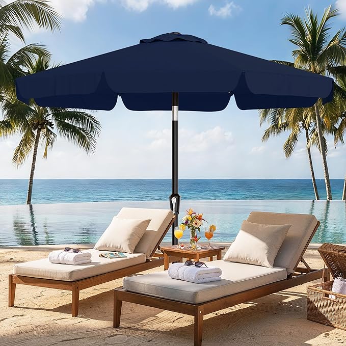 AreShark 9FT Valance Patio Umbrella, Outdoor Table Umbrella with Tilt and Crank, Outdoor Market Umbrellas W/ 8 Sturdy Ribs UV Protection for Garden, Deck, Backyard and Pool, Navy